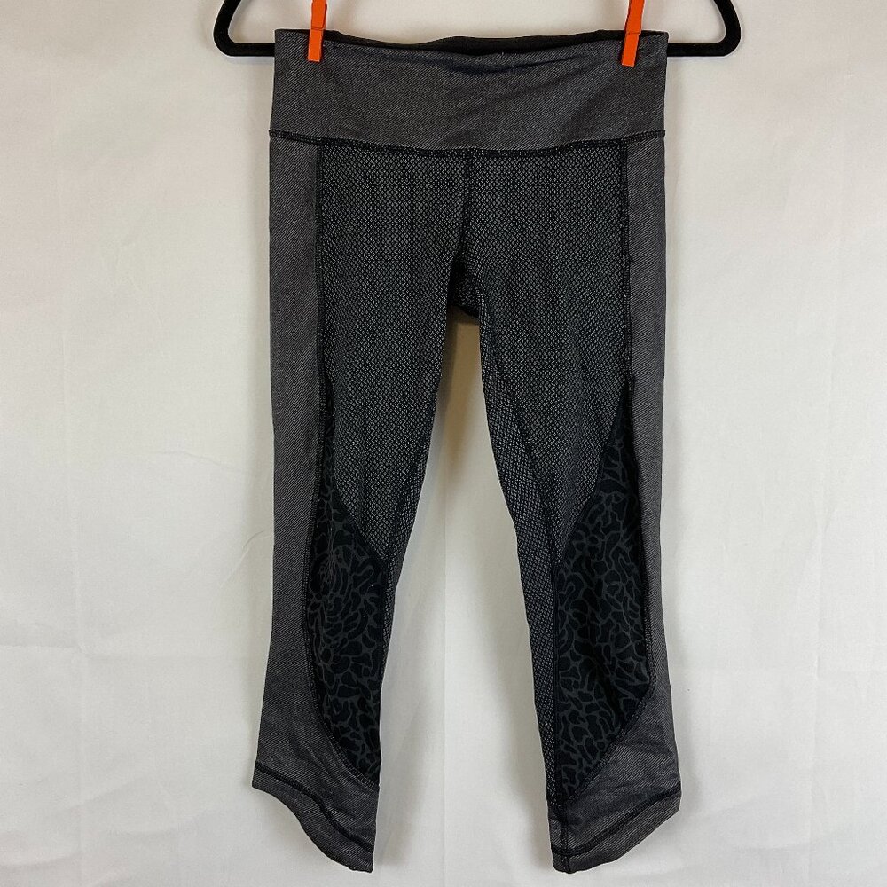 Lululemon Leggings 4 Black White Diamond Print Olive Contrast Print Cropped